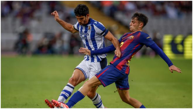 Pedri, durante el Barcelona - Real Sociedad. (EFE)