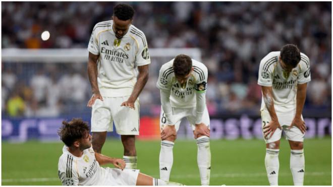 El Real Madrid, en su último partido de Champiosn ante el Marsella. (Cordon Press)