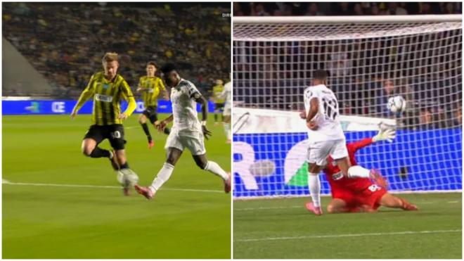 Vinicius y Mbappé ante el Kairat Almatay (Capturas en Movistar +)