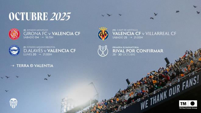 Calendario del Valencia CF en octubre
