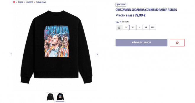 La sudadera conmemorativa por los 200 goles de Antoine Griezmann (Web Atlético de Madrid)