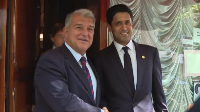 Joan Laporta junto a Al-Khelaifi (Foto: ElDesmarque)