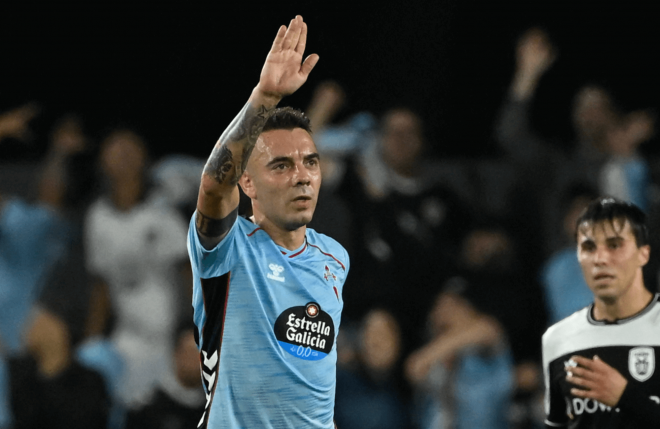 Iago Aspas celebrando el gol ante el PAOK (Foto: UEFA).