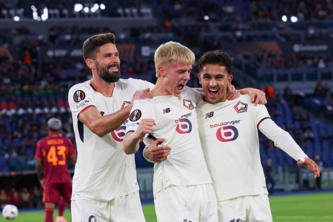 Los jugadores del Lille celebran un gol en Roma (Foto: Europa Press)