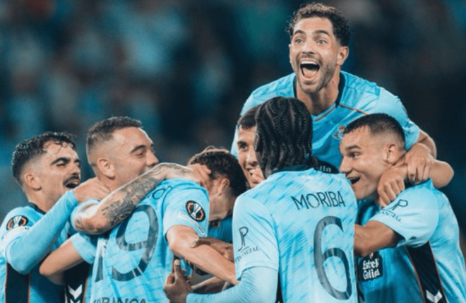 Celebración ante el PAOK (Foto: Celta).
