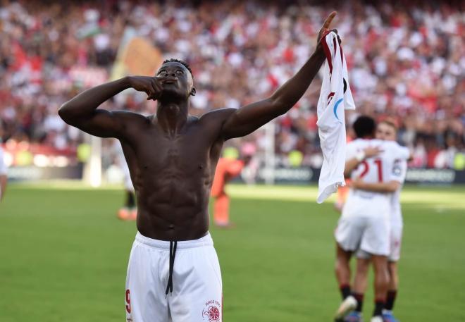 Celebración del gol de Akor Adams (Foto: Kiko Hurtado).