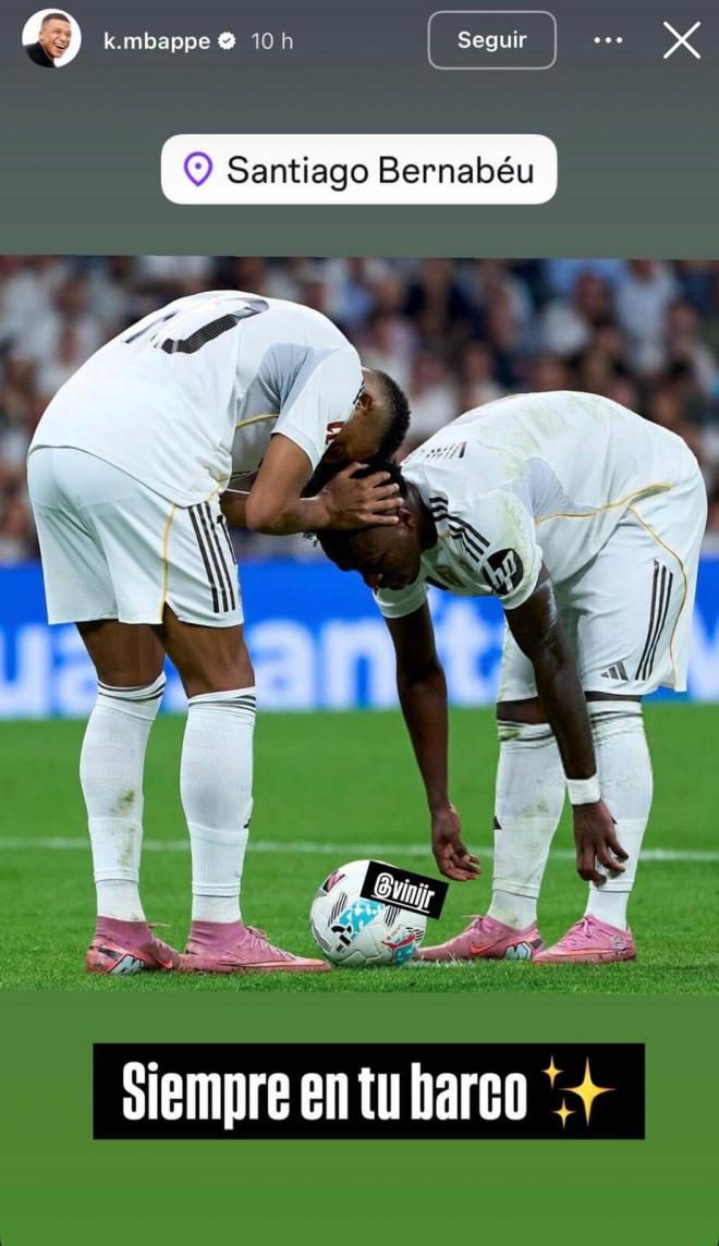 Storie de Mbappé a Vinicius en Instagram.