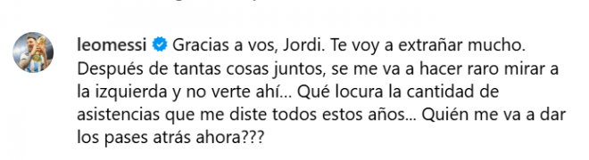 El comentario de Leo Messi tras anunciar Jordi Alba su retirada (Captura de Instagram)