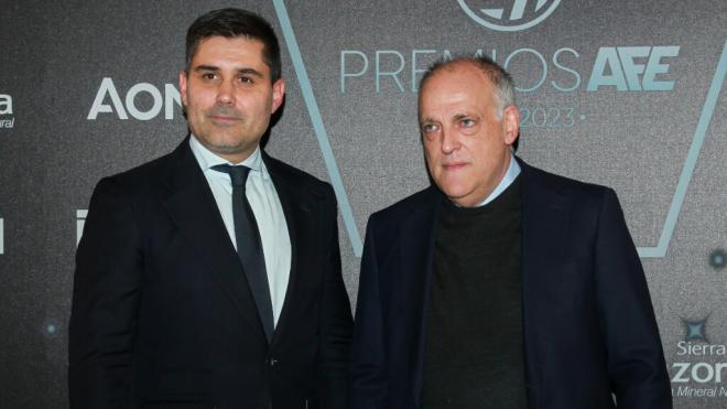 David Aganzo y Javier Tebas en un acto (Europa Press)