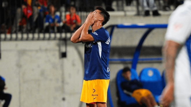 Un jugador del FC Andorra se lamenta en el partido ante el Leganés (Foto: LaLiga).