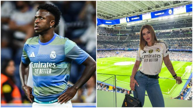 Vinicius JR y Virginia Fonseca en el Bernabéu (Cordon Press y @virginia)