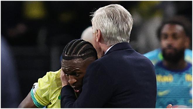 Vinicius y Ancelotti con Brasil. (EFE)