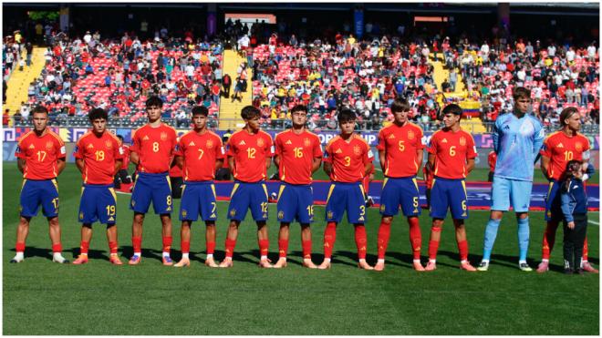 El once inicial de España ante Colombia en cuartos del Mundial sub 20. (EFE)