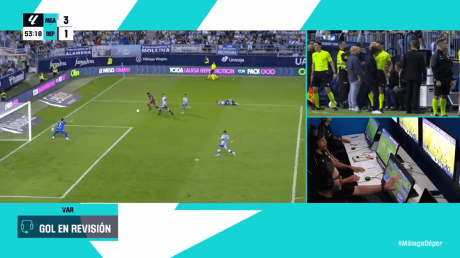 Audio del VAR para anular el gol de Zakaria Eddahchouri en el Málaga - Dépor.