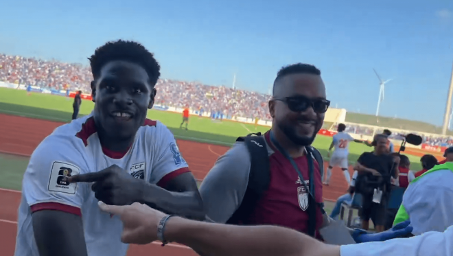 Los jugadores de Cabo Verde celebran un gol (Imagen: @RafaelEscrig).
