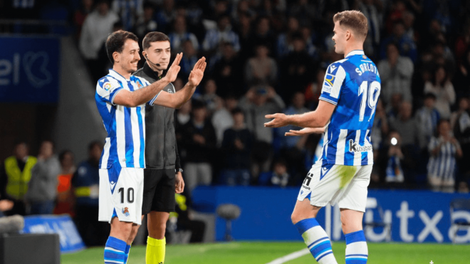 Oyarzabal y Sorloth, en su etapa en la Real Sociedad (Foto: RS).