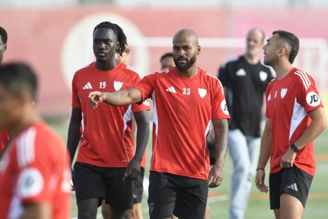 Marcao y Batista Mendy, en el entrenamiento de este miércoles (Foto: Kiko Hurtado).