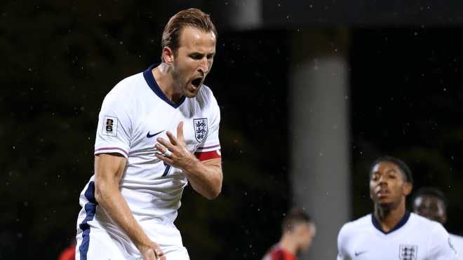 Harry Kane celebra un gol de Inglaterra ante Letonia (Foto: @England).