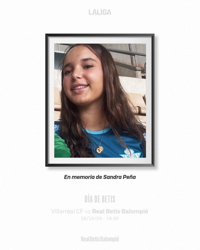 El Betis dedica el partido ante el Villarreal a Sandra Peña.