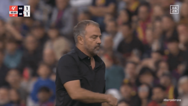 Hansi Flick, enfadado tras ser expulsado en el Barça-Girona.
