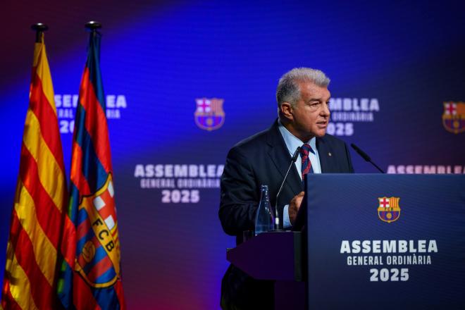 Joan Laporta, durante la asamblea (Foto: FCB).