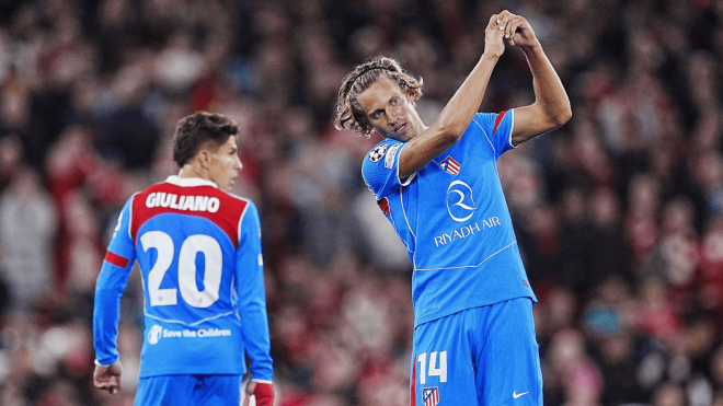 Marcos Llorente celebra un gol en el Liverpool-Atlético (Foto: Cordon Press).