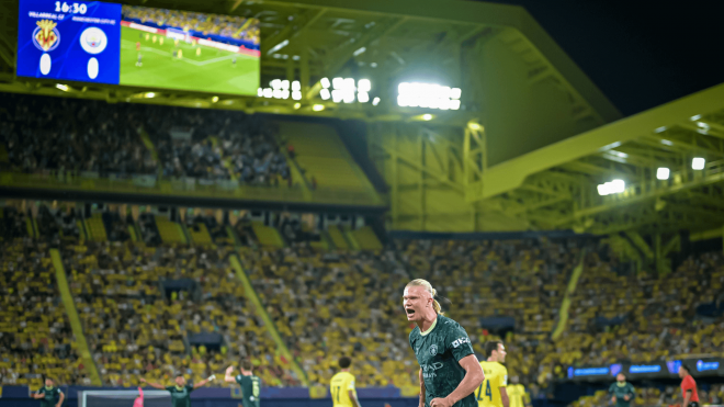 Haaland celebra un gol en el Villarreal-Manchester City (Foto: Cordon Press).