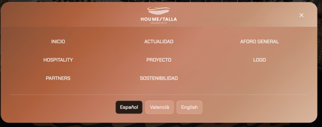 Menú de la web del Nou Mestalla