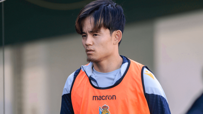 Take Kubo, en un entrenamiento con la Real Sociedad (Foto: Cordon Press).