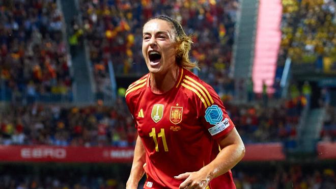 Alexia Putellas celebrando su gol contra Suecia (Fuente: @SEFutbolFEM)
