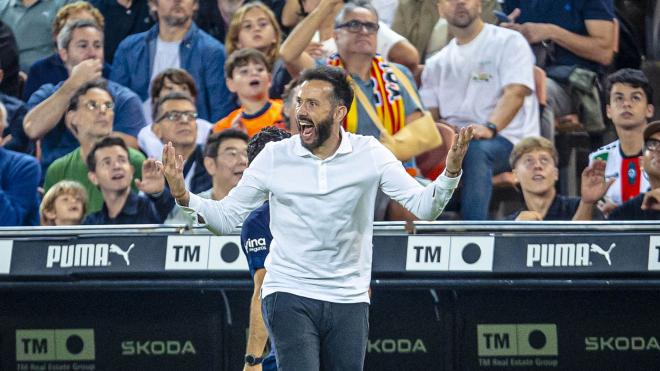 Carlos Corberán grita desesperado en Mestalla (Foto: Valencia CF)