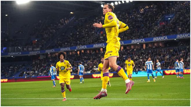 El gol de Latasa ante el Deportivo. (@RealValladolid)