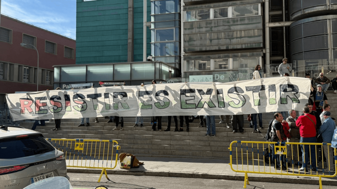 Aficionados de Estudiantes, a favor de Palestina.