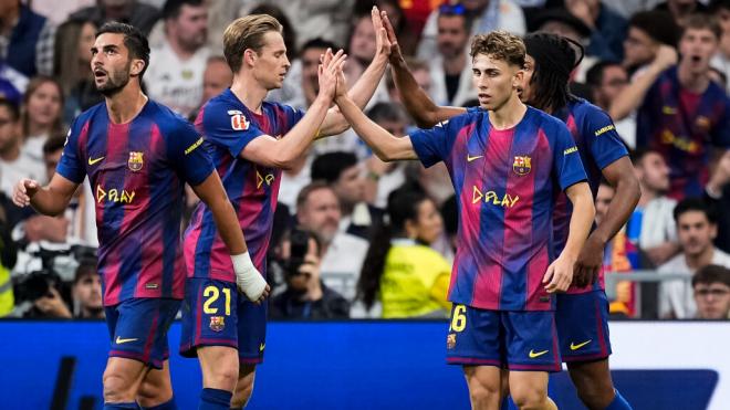 El Barça celebra un gol en el Clásico (Europa Press)