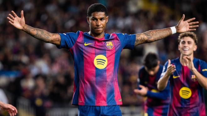 Marcus Rashford celebrando un gol con el Barça (Cordon Press)