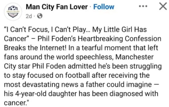 Captura del comentario en redes sociales sobre Phil Foden y su familia (@Man City Fan Lover)