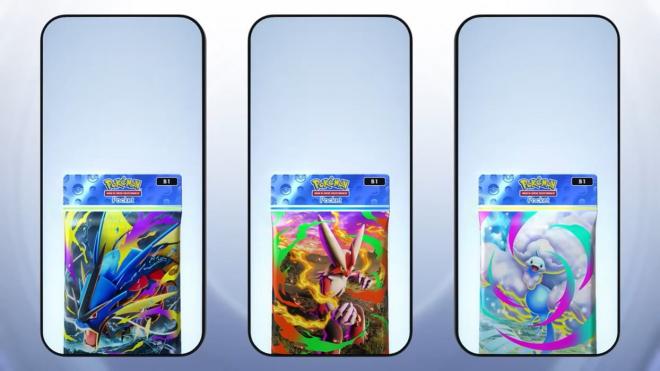 Los tres sobres de las megaevoluciones de Pokémon Pocket.