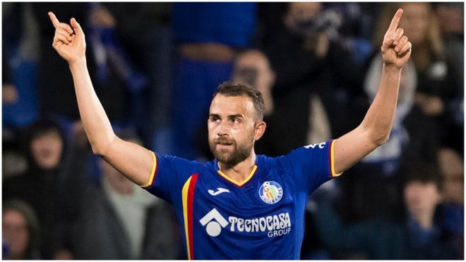 Borja Mayoral celebra ser el máximo goleador del Getafe. (@LaLiga)