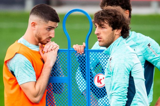 Oihan Sancet y Unai Gómez en un entrenamiento en Lezama (Foto: Athletic Club).