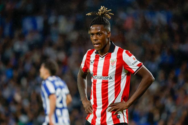 Nico Williams, durante el derbi vasco (Foto: EFE).
