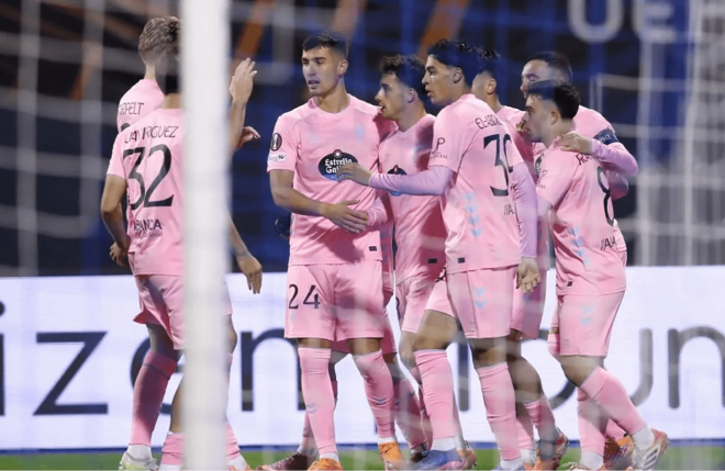 El Celta celebra uno de los goles ante el Dinamo Zagreb (Foto: Celta).