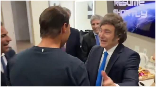 El encuentro entre Javier Milei y Rafa Nadal en Miami. (@Santiago_Oria)