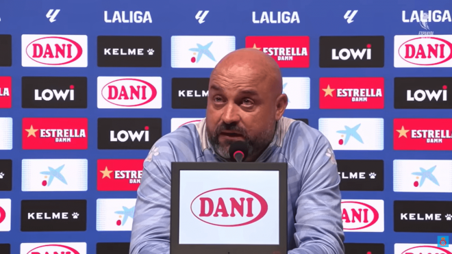 Manolo González, en sala de prensa con el Espanyol.