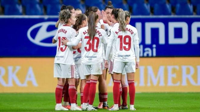 Las jugadores del Sevilla FC Femenino celebran uno de sus goles en Oviedo (Foto: SFC).