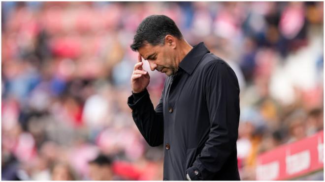 Míchel , durante el Girona - Alavés. (EFE)