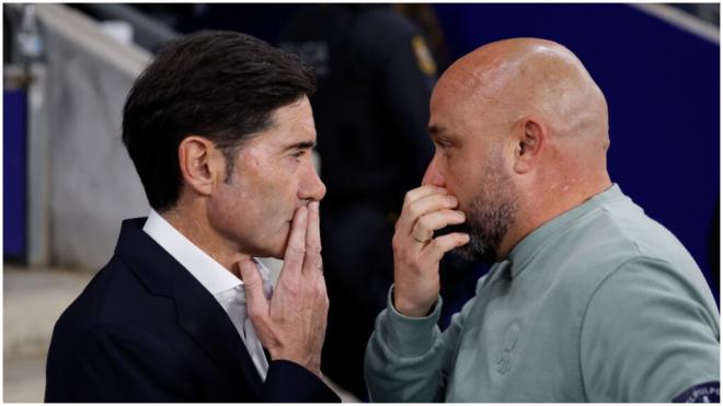 Marcelino y Manolo González, en el Esnpanyol - Villareal. (EFE)