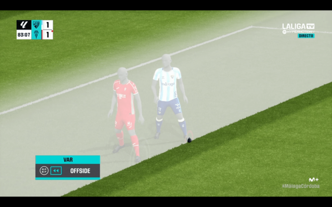 La posición de Eneko Jauregi en el gol anulado al Málaga ante el Córdoba.