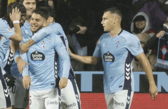 Ferrán Jutglà en el gol de Sergio Carreira (Foto: Celta).