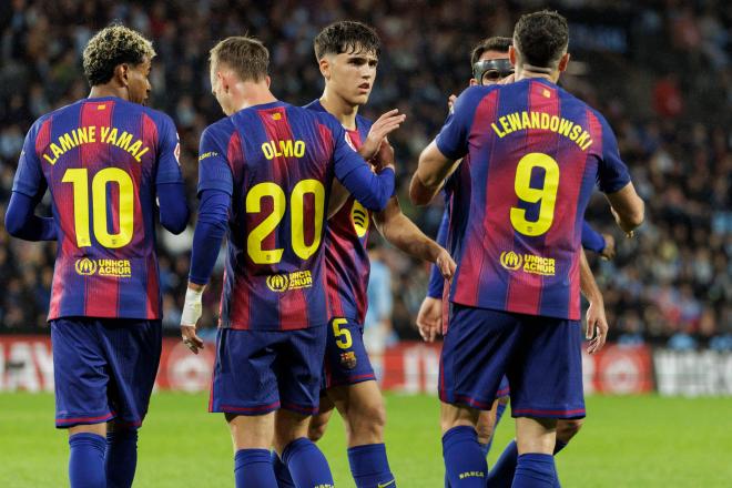 Los jugadores del Barcelona celebran un gol de Lewandowski ante el Celta (Foto: LaLiga).