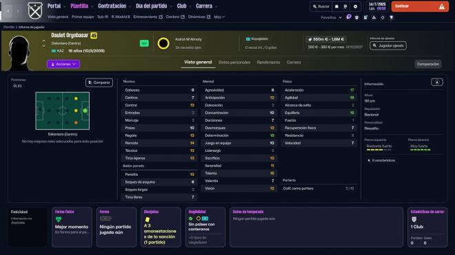 Daulet Orynbasar es una de las mayores promesas de FM 26.